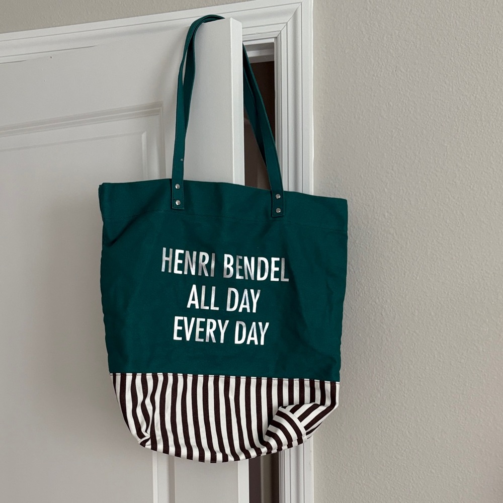 Henri Bendel Green and Brown Striped Tote